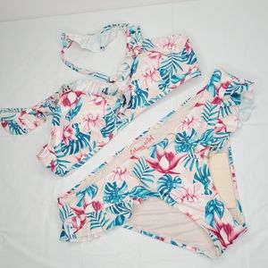 NWT Cabana Del Sol Floral Ruffled Bikini Set